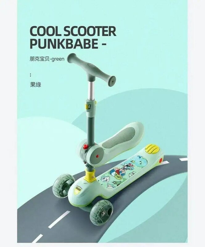 Coolbaby crianças novas três-em-um flash scooter torcendo carro dobrável pode ser sentado, pode montar, escorregar e cair
