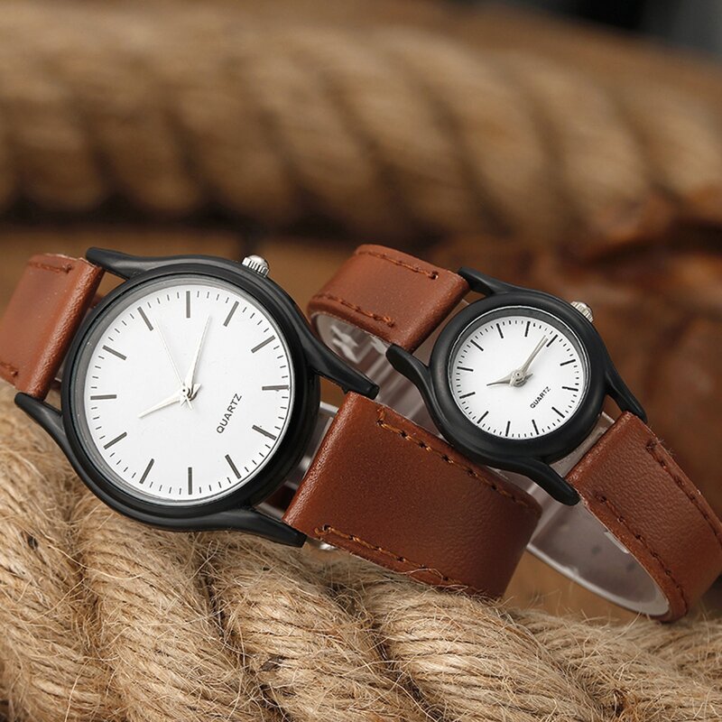 Jam tangan pasangan Wanita Pria, jam tangan kulit trendi, jam Quartz, jam tangan kantor, bisnis, Aksesori Hadiah