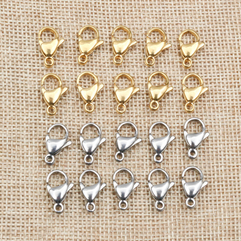 30 pçs/lote 10*5mm 12*7mm aço inoxidável ouro lagosta fecho ganchos para colar & pulseira corrente diy moda jóias descobertas