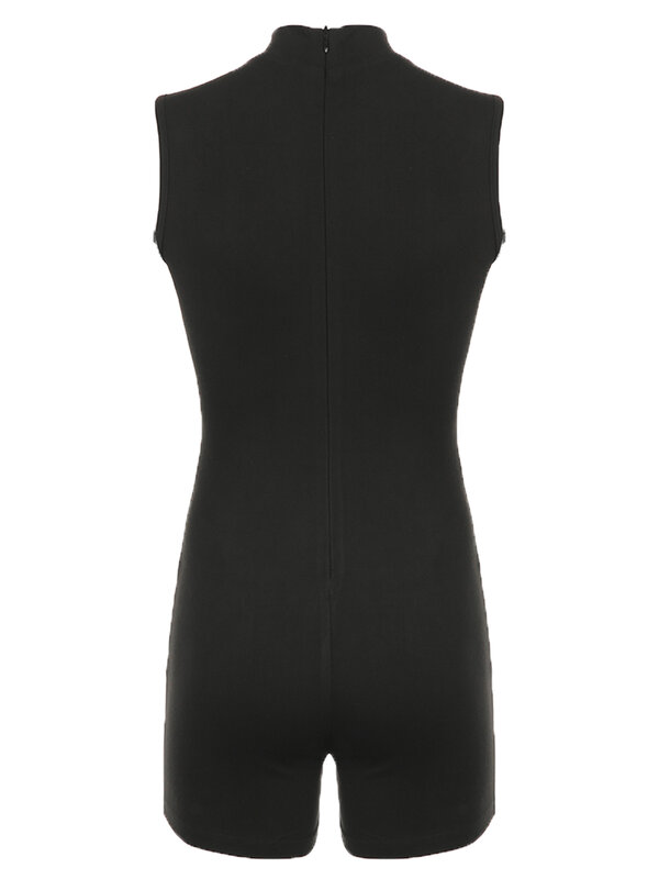 Jumpsuit Bodycon dasar untuk wanita, pakaian kasual Mock leher tanpa lengan kebugaran Romper Y2K Playsuit Streetwear overall musim panas