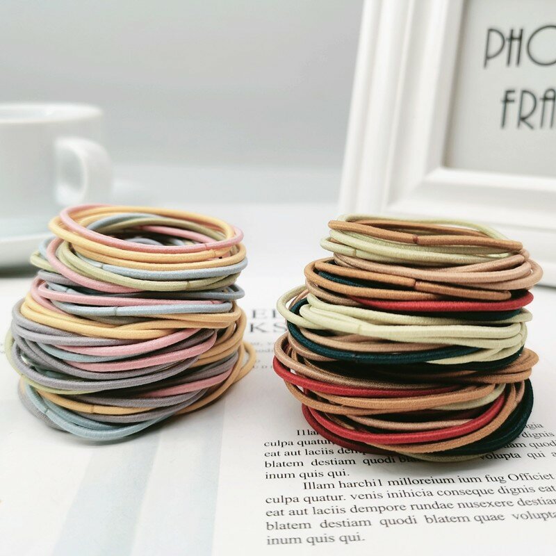 100pcs Hair Elastics Ties Band Ponytail Holders Rope Scrunchies Hoop Colet Hairband for Woman Men Girls Thin Hairstyle Accessory