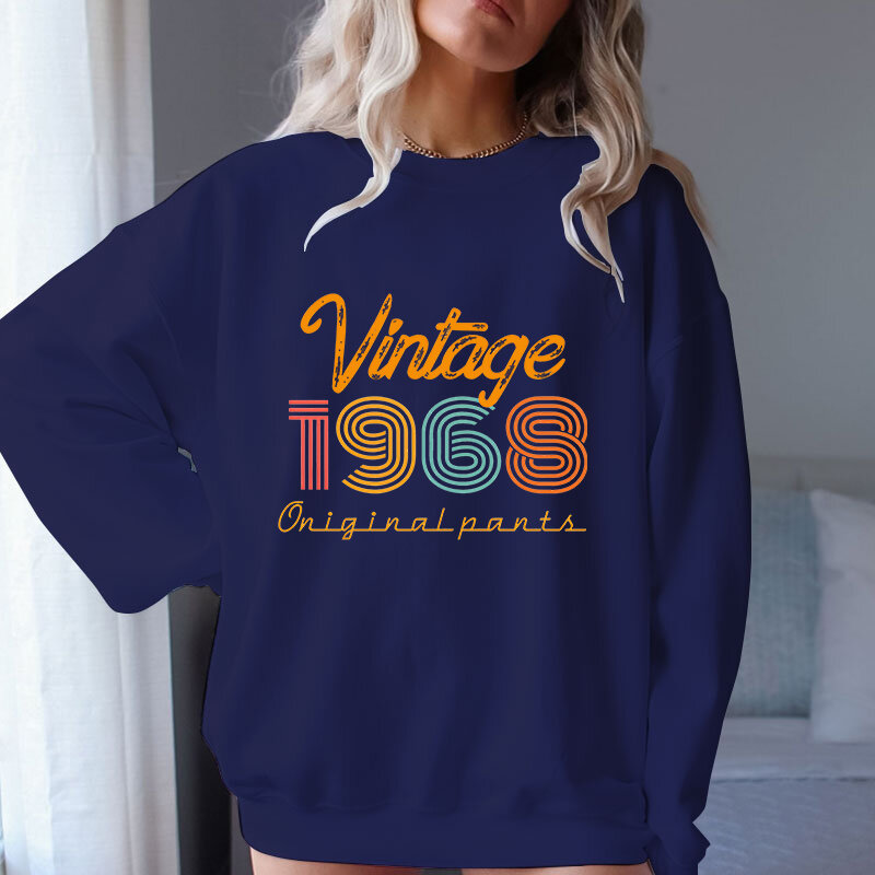Pullover motif Vintage 1968 Pria Wanita, kaus olahraga kasual lengan panjang bulu leher bulat (A + kualitas)