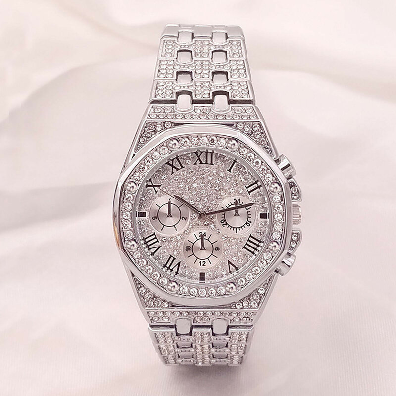 여성용 캐주얼 쿼츠 시계, 남녀공용 럭셔리 다이아몬드 시계, 스테인레스 스틸 스트랩 손목시계, Reloj Mujer