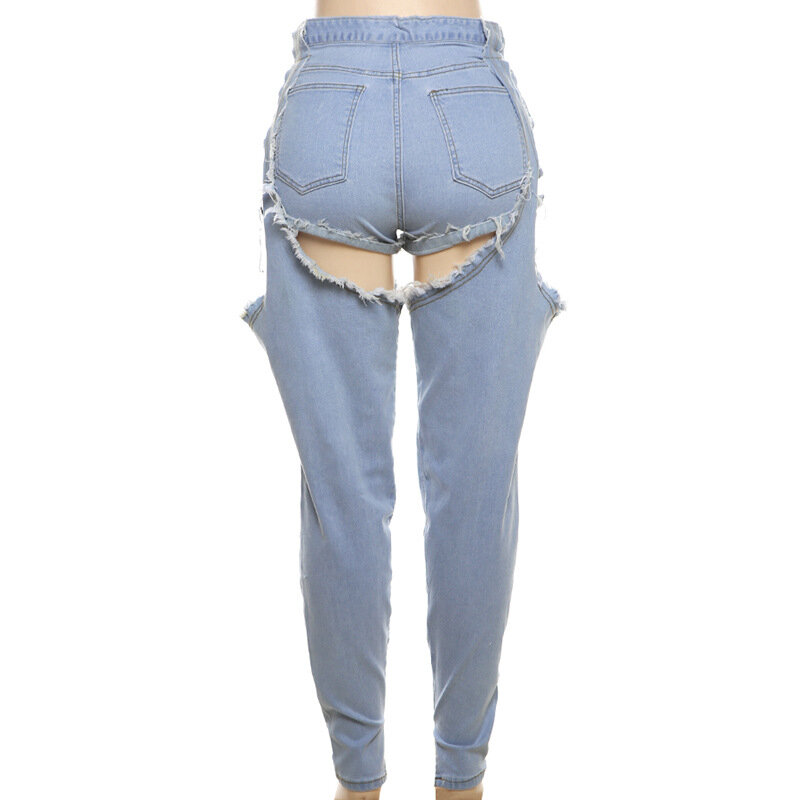 Calça jeans feminina rasgada com borla, calça jeans de cintura alta, calça casual, moda hip-hop, moda verão