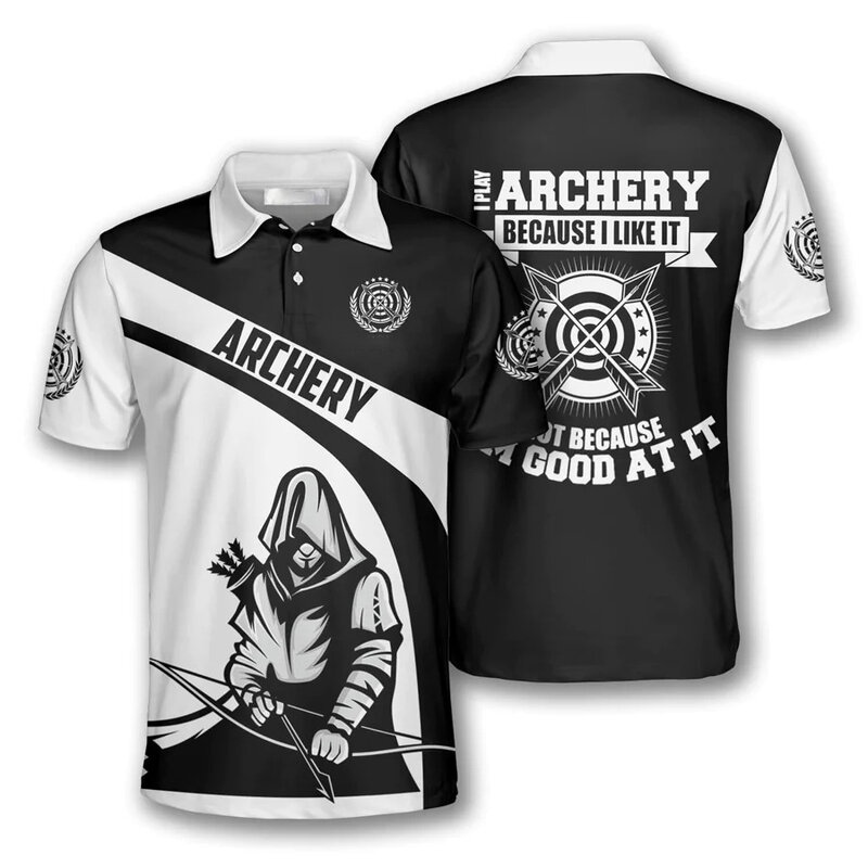 Мужская рубашка-поло с персонализированным именем, футболка с 3D-принтом, летняя свободная футболка унисекс с коротким рукавом и имитацией стрельбы из лука, подарок для любителей стрельбы из лука