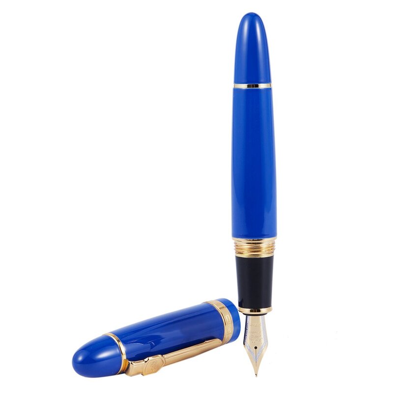 JINHAO – stylo-plume 159 18KGP, 2 pièces, plume moyenne et large, 0.7Mm, bureau gratuit, avec une boîte, argent et bleu