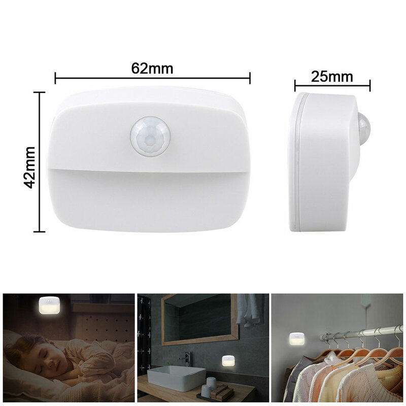 Mini lámpara de noche con Sensor de movimiento, luz nocturna con ahorro de energía para dormitorio, pasillo, armario, cocina, inodoro, escalera