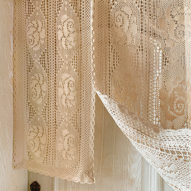 Cortina de ganchillo de algodón para puerta, cortina colgante decorativa para el hogar, patrón de rosa para sala de estar, 1 unidad