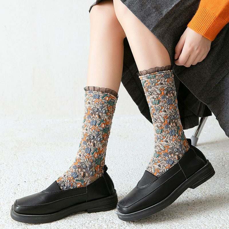 ฤดูใบไม้ร่วงและ Winter Keep Warm Lolita ถุงเท้าญี่ปุ่น Lolita ถุงน่องถุงเท้าลูกไม้ผู้หญิงกลางลูกวัวน่ารัก Ruffle ถุงเท้าเซ็กซี่