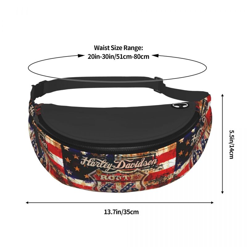 Fashion American Flag Route 66 Fanny Pack Men Women Vintage Crossbody Waist Bag for Traveling Phone Money Pouch