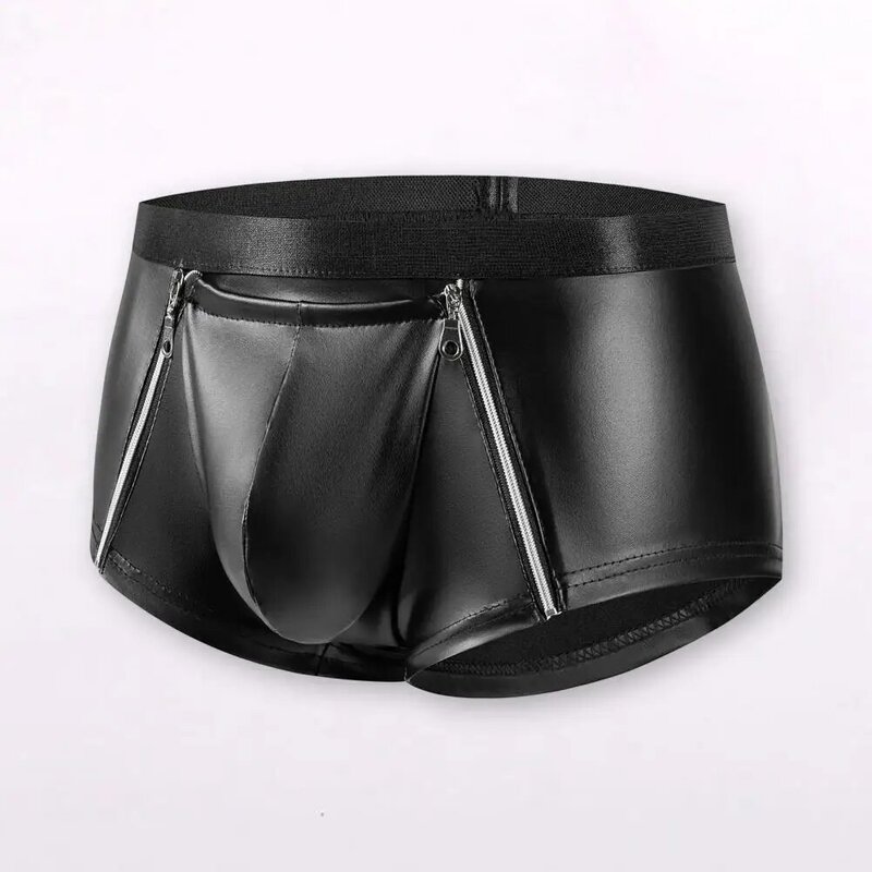 Breathable Underwear Men Shorts Briefs Men's Double Zipper Underwear Sexy Mid-rise Hot Shorts with Bulge Pouch Smooth Matte Slim