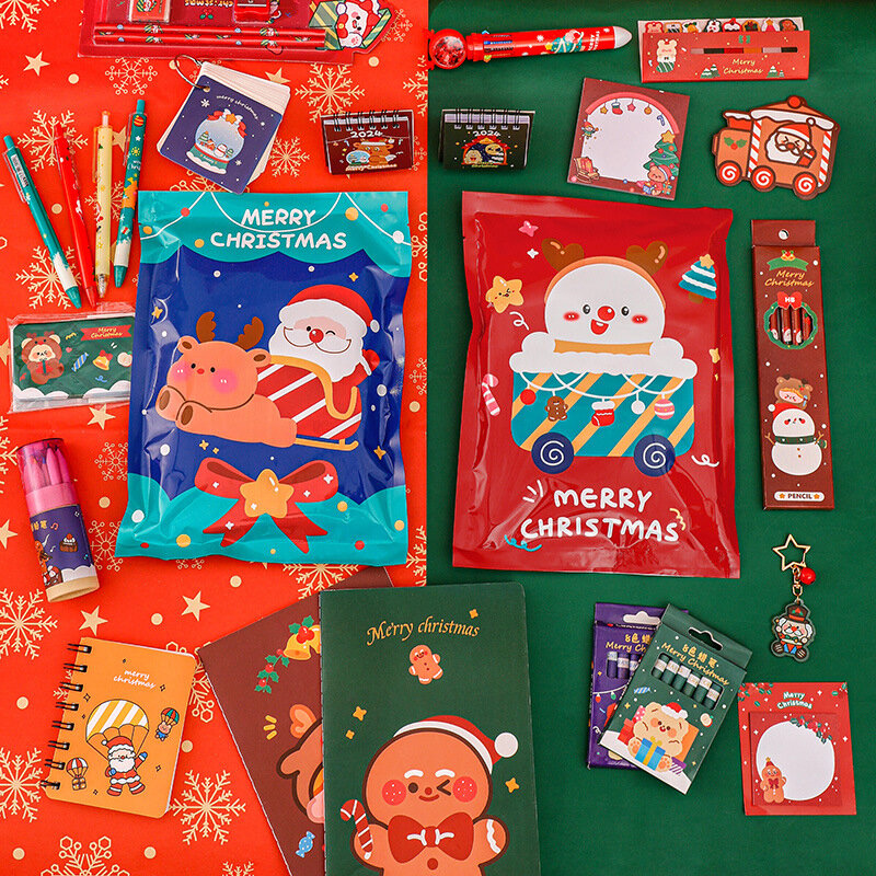 Paket hadiah alat tulis Natal acak penggaris pensil gambar anak-anak alat tulis sekolah dekorasi Natal