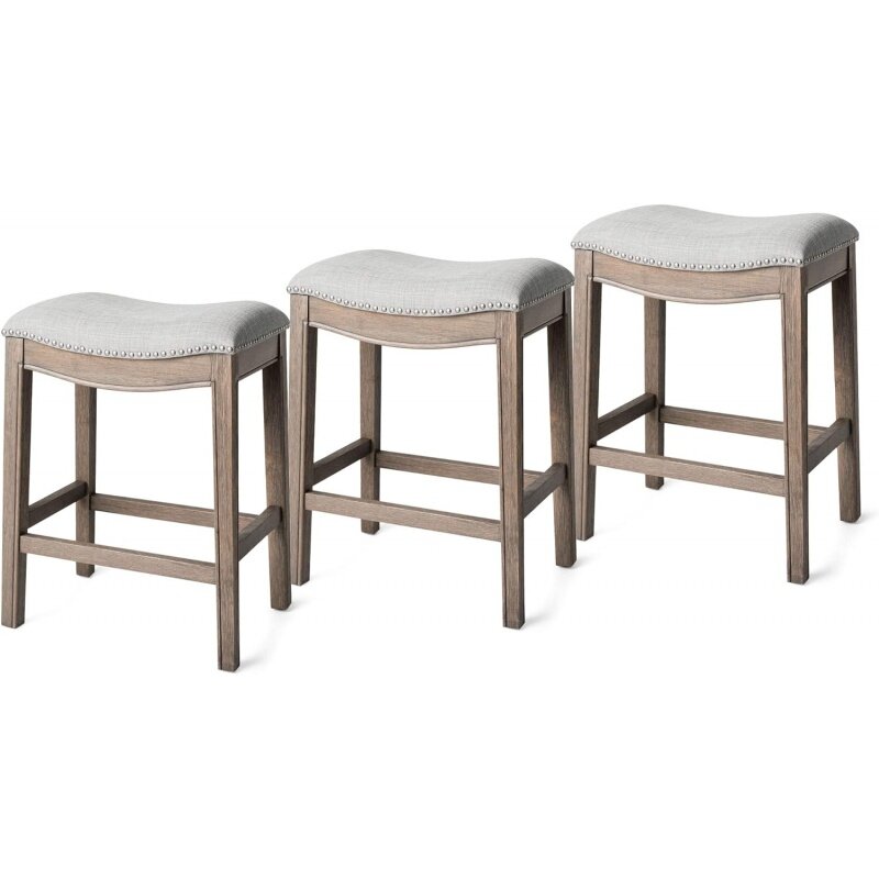 Maven Lane Adrien 26 Inch Counter Height Upholstered BacklessBarstool in Reclaimed Oak Finish with Ash Grey Fabric Cushi