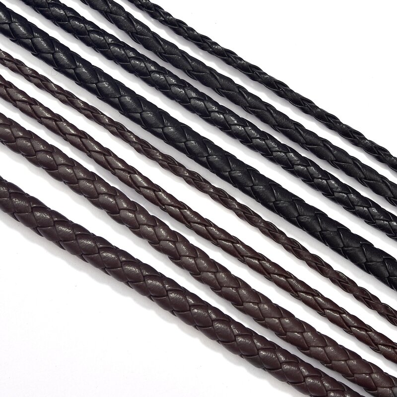 Cordones trenzados de cuero genuino, cuerda de 2 metros, 3mm, 4mm, 5mm, 6mm, accesorios para fabricación de joyas, venta al por mayor
