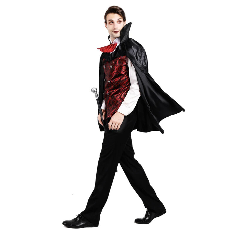 Eraspooky Men Medieval Gothic Vampire Cloak Halloween Costume for Adult Scary Dracula Cosplay Cape Purim Carnival Party Dress Up