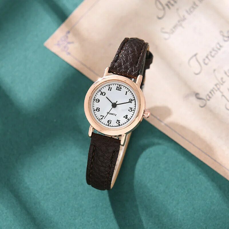 Jam tangan klasik untuk wanita, arloji tali kulit Quartz sederhana dengan tali tipis