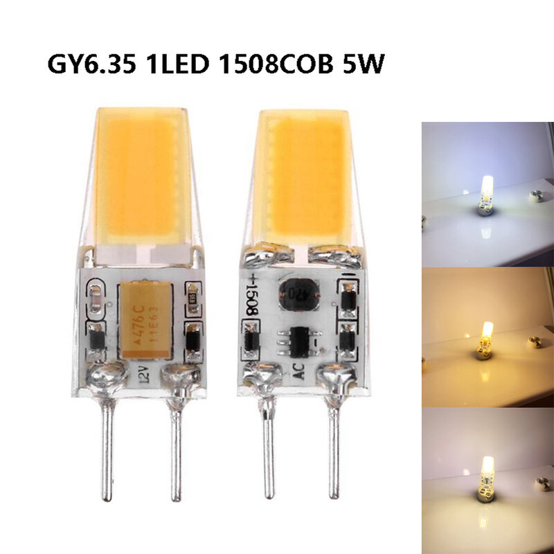 Lámpara LED de cristal y zafiro GY6.35, candelabro de 5W, CA/CC 12V, fuente de luz LED enchufable, Bombilla de silicona, 1508SMD