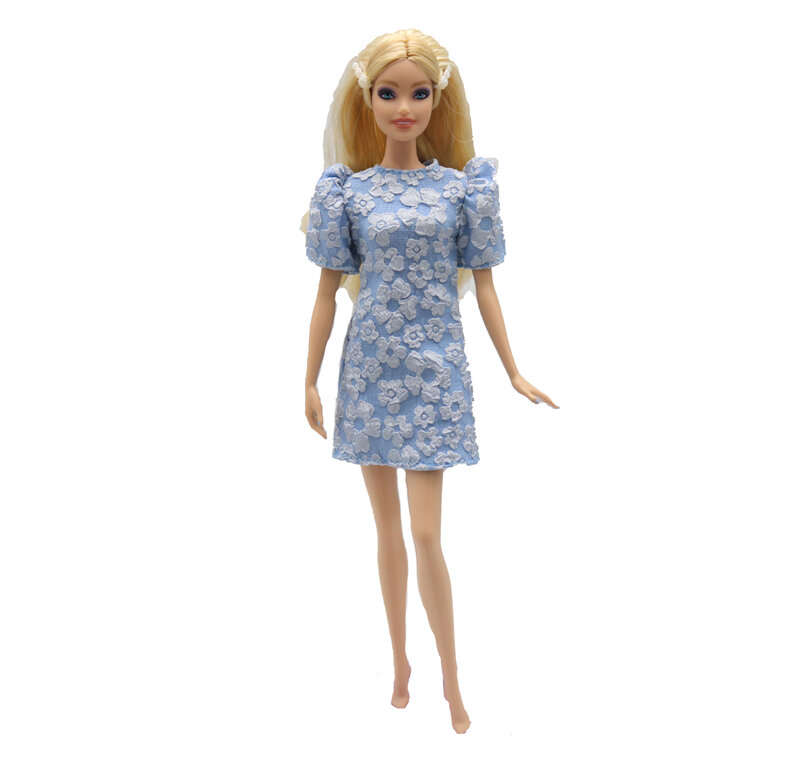 Neue 30cm 1/6 elegante Puff ärmel geprägtes Kleid täglich tragen Accessoires Kleidung für Barbies Puppe