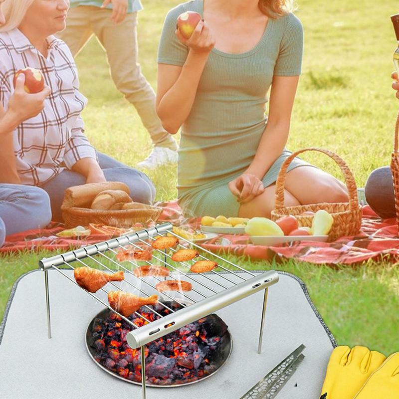 Folding Camping Grill Table Mini Stainless Steel BBQ Stand Bracket Outdoor Grilling Supplies For Camping Farmhouse Yard BBQ