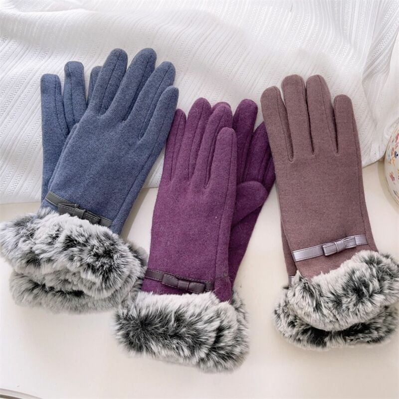 Winter Warm Gloves Fashion Cold Proof Thickened Plush Driving Gloves Windproof Mittens Women