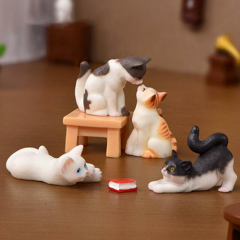 Family Cat Ornament Mini Cat Crafts Miniatures Fairy Garden Kitten Figurines Micro Landscape Cat Decorative Statue Cake Topper