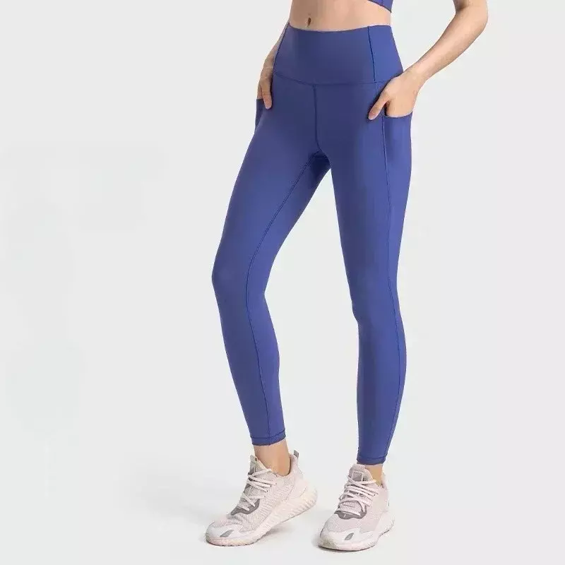Limão Align-High Waist Hip Lift Yoga Calças para Mulheres, Tecido Nu, Leggings Esportivas com Bolsos, Calças de Corrida Fitness, Roupa Esportiva