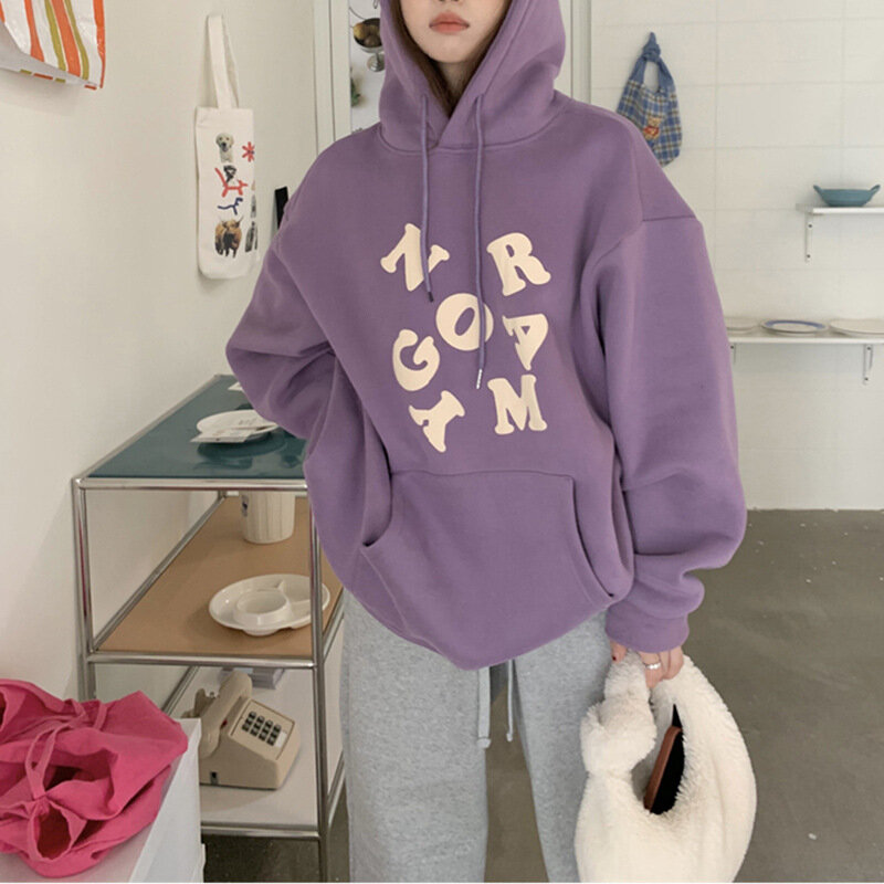Hoodie Met Letterprint Dames Koreaanse Casual Y 2K Pullover Tops Capuchon Herfst Winter Harajuku Oversized Sweatshirt Nieuw
