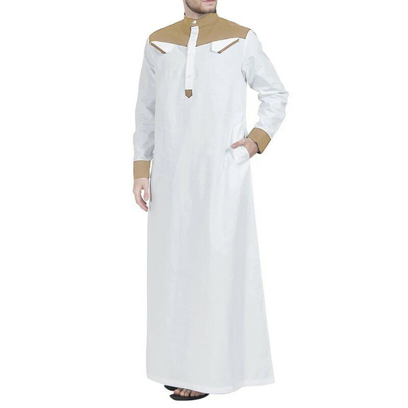 Robe musulmane traditionnelle pour hommes, Thobe Jubba du Moyen-Orient, Vêtements à manches longues, Vêtements à col mandarin