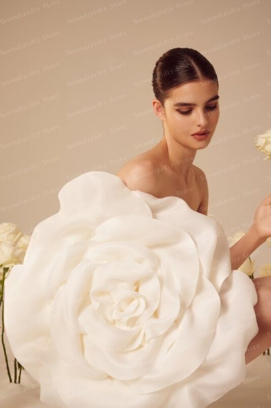 Off White Strapless Feestjurk Custom Made Bloemenjurk Mini Lengte Rose Satijnen Jurken Bruidsjurken Voor Prom Ever Mooi
