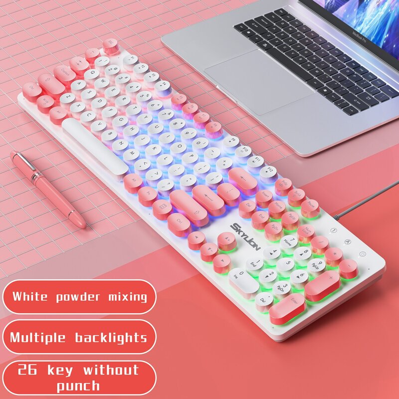 SKYLION Keyboard membran kabel 104, H300 berbagai jenis lampu warna-warni untuk game dan kantor untuk Windows dan IOS