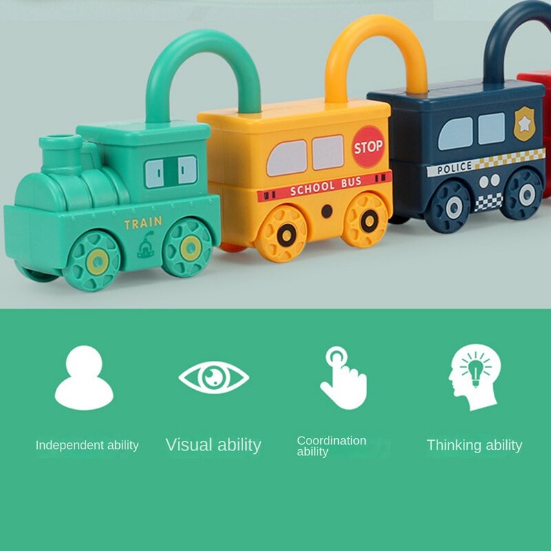 1 Set mainan mobil kunci + kunci dan kunci mobil mainan multiwarna dengan angka dan nama kendaraan mainan pembelajaran dini
