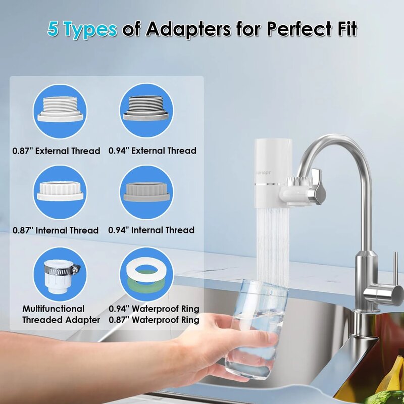Vortopt Faucet Water Filter Purifier for Kitchen Home Filtro Drinking Filtration System 400 Gallons CEC Mount Tap 0.5 GPM 5stage