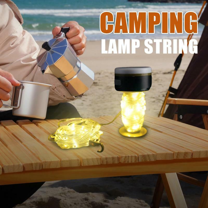 Guirnalda de luces para tienda de campaña, cadena de luces duradera resistente al agua, portátil, recargable, para acampar, 32,8 pies