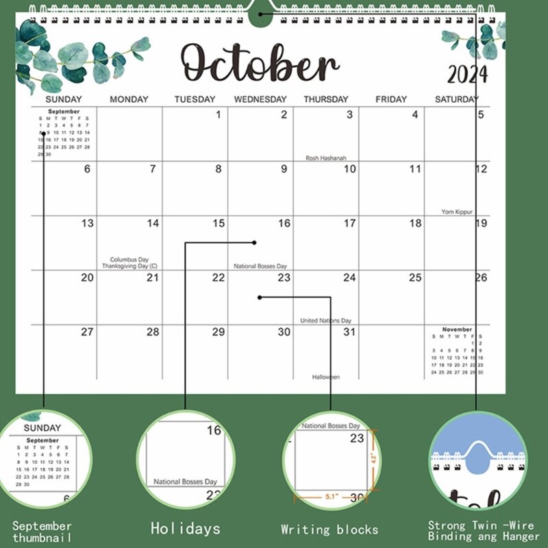 Kalendarz na rok 2024 Kalendarz miesięczny Kalendarz ścienny Kalendarz przewodowy przeglądem świąt dla usługi Planowanie domu