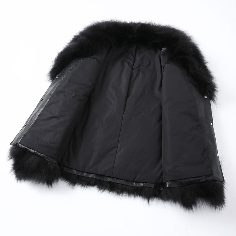 여성용 진짜 양가죽 재킷, 럭셔리 모피 코트, 진짜 여우 모피 칼라 커프스 오버코트, 따뜻한 겨울 3504, 2023 신상 패션
