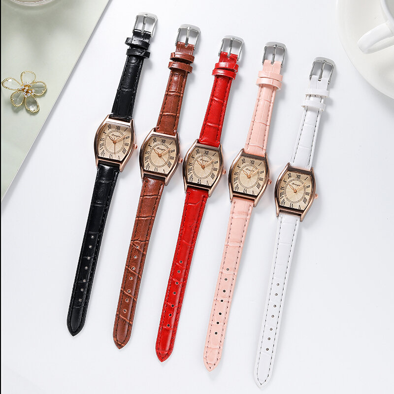 Novo no mercado de comércio exterior simples roman praça relógios senhoras e meninas quartzo cinto tan watch15