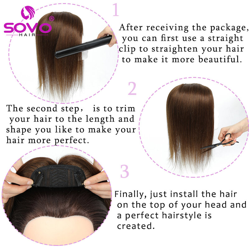 7x10cm Toppers per capelli lisci parrucchino marrone naturale brasiliano 100% veri capelli umani per le donne Clip nell'estensione dei capelli 10 ''-14''