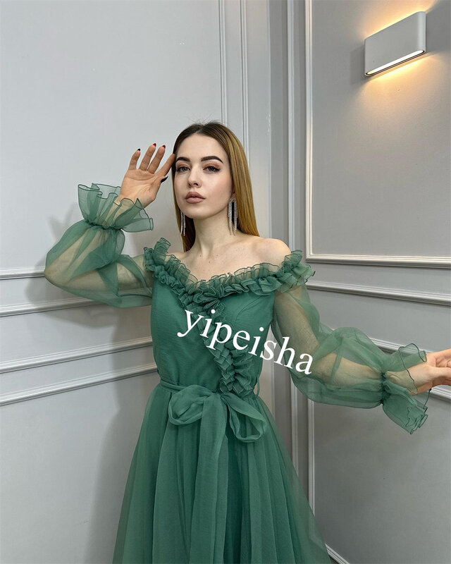 Prom Dress Evening Net Ruffle Engagement A-line Off-the-shoulder Bespoke Occasion Gown Long Dresses Saudi Arabia  