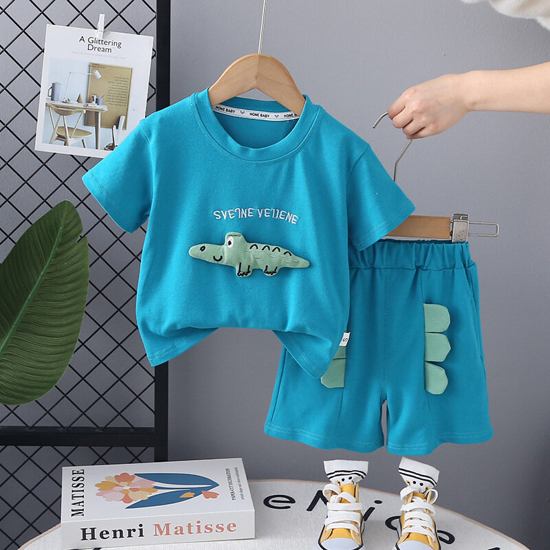 세트 어린이 티셔츠 반바지, 유아 의류, 캐주얼 코스튬, 키즈 운동복, 남녀공용, 2 개/세트, 여름 신상