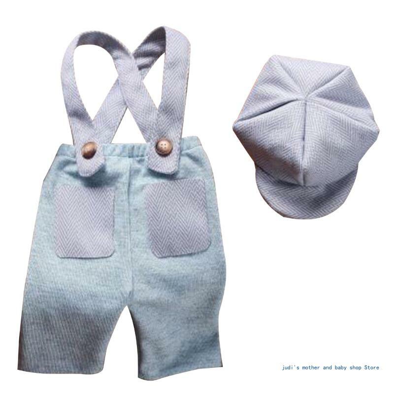67JC Pakaian Bayi Laki-laki Perempuan Cantik 2 Potong untuk Fotografi Bayi Baru Lahir, Set Topi dan Celana Bayi Pakaian Kostum