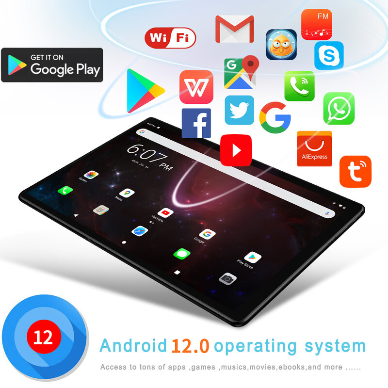 Tablettes Android 12 avec stylet tactile, appel téléphonique 4G, Smart Pc, téléphone tablette, 10.1 pouces, 8 Go + 128 Go