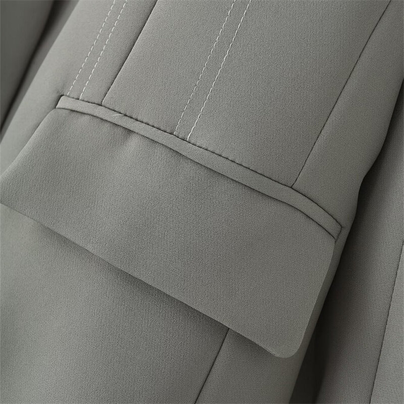KEYANKETIAN 2024 New Launch Office Lady Grey Suit Bright Line Decoration Decoration Flap Pockets Women's Leisure Outerwear Top