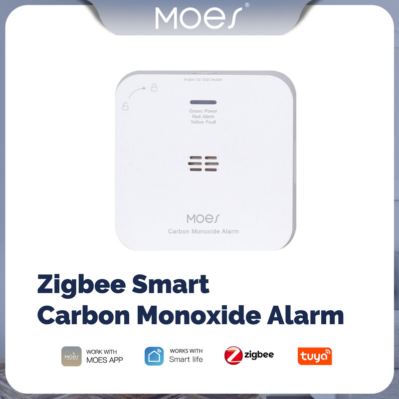 MOES Tuya detektor ZigBee CO, pendeteksi Alarm Gas kebocoran karbon monoksida nirkabel, sirene Gas rumah tangga Sensor keamanan rumah pintar