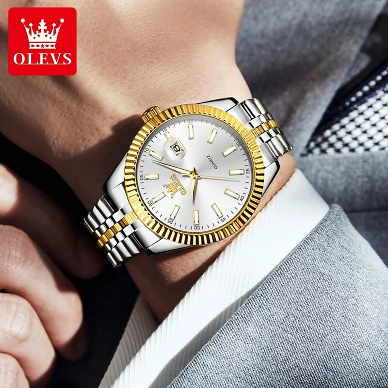 OLEVS 5593 topowy biznesowy zegarek kwarcowy dla mężczyzn 42mm zegarek z datą duża tarcza luksusowe oryginalne wodoodporne zegarki męskie 2024