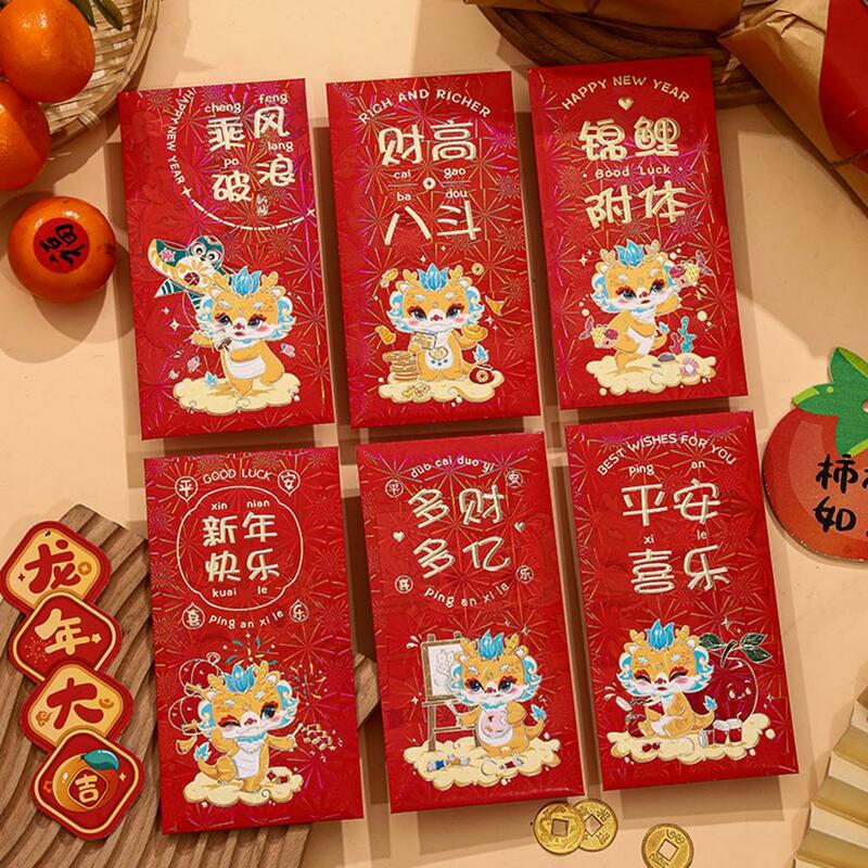 Envelope do design do dragão tradicional chinês, bênçãos requintadas com padrões dos desenhos animados, ano espesso do dragão, 2024
