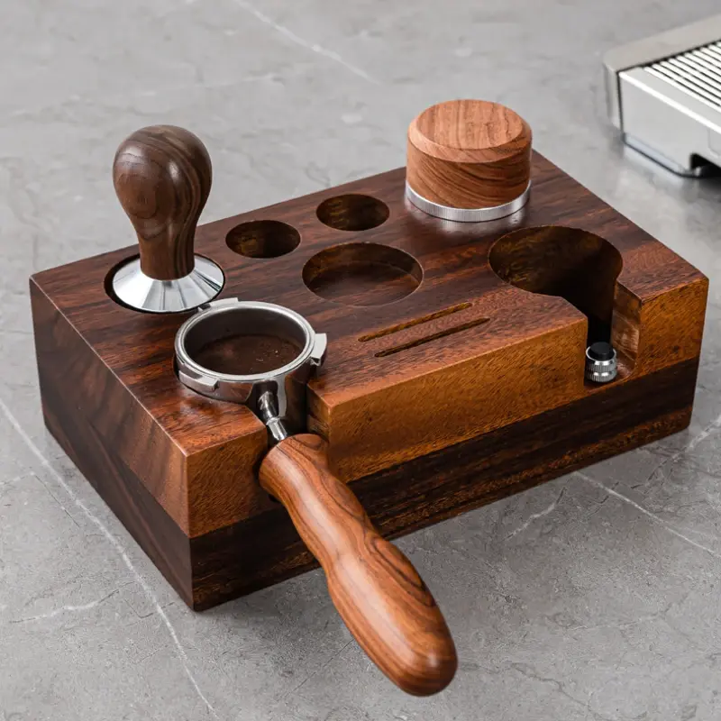 Tamping Mat Coffee Accessories Organizer Wooden Stand for Coffee Tamper Base Barista Cafe Accessories Tamp Station Holder Wood