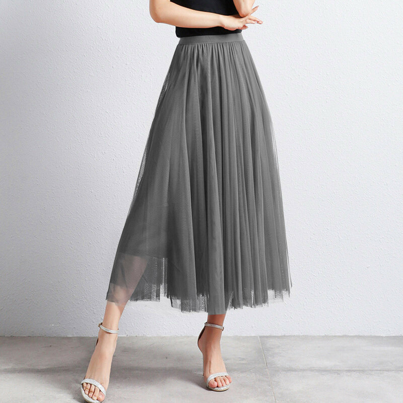 Women Mid Length Skirt Dance Party A Line High Waisted Tulle Skirt Holiday Party Costume Half Skirts Insulated Skirt