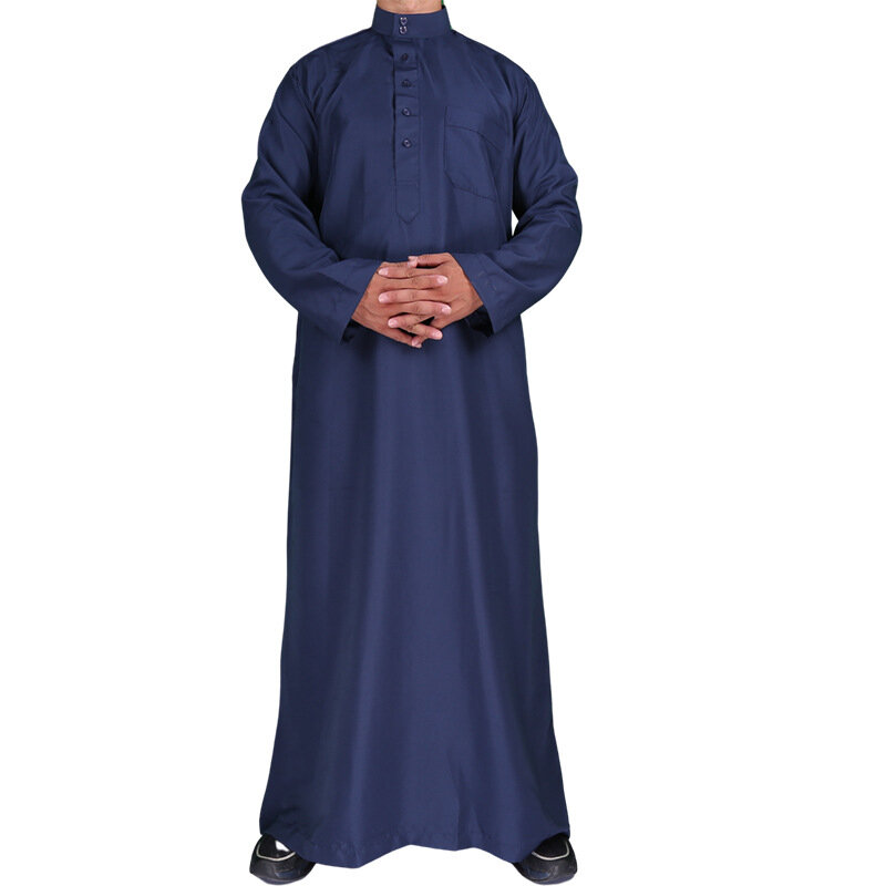 Мужской Jubba Thobe Eid Рамадан темно-синий однотонный кафтан арабский мусульманский абайя полиэстер Djellaba низкая цена марокканский человек Qamis