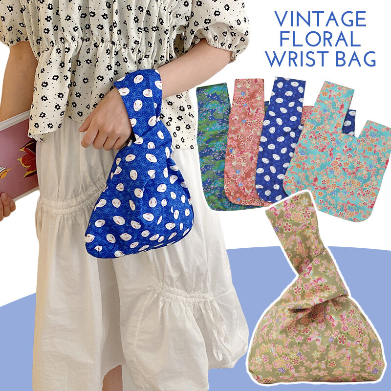 Muñequera de lona con nudo Floral de algodón, bolso de mano con manga, bolso de mano portátil, bolso de regalo de tamaño pequeño