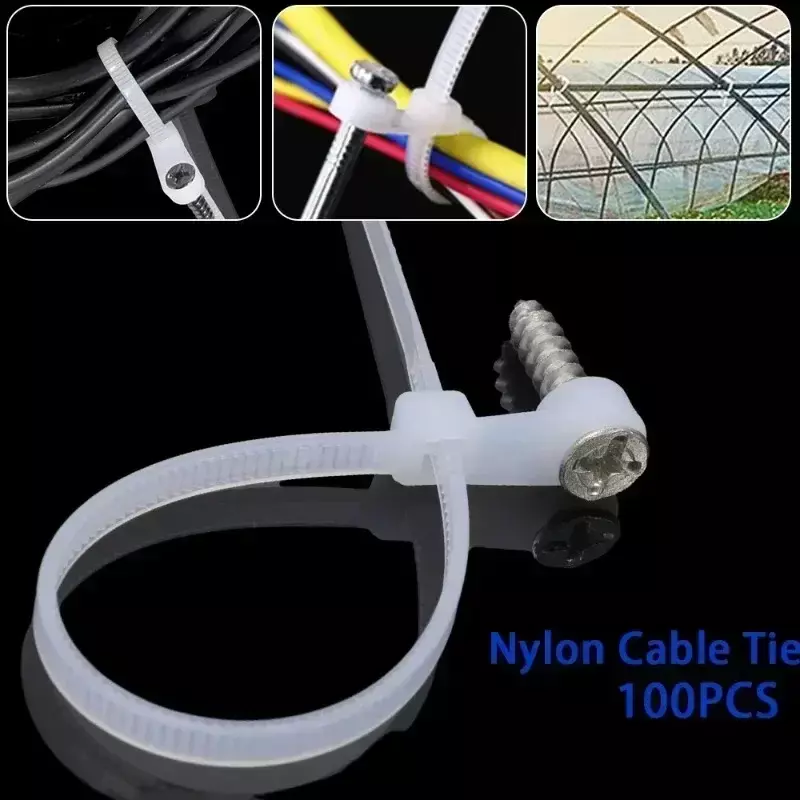 Attaches de câble en nylon avec trou de vis, attaches de câble créatives, boucle autobloquante, attaches rondes, sangle de bricolage, directions de bureau, évaluation de la fixation par fil